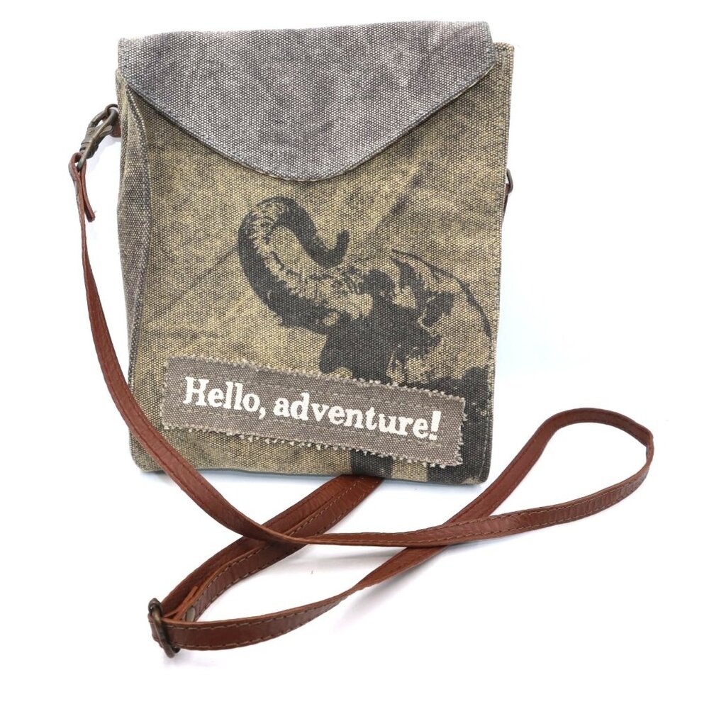Primitive By Kathy Canvas & Faux Leather Crossbody Bag With Map & Adventure Desi